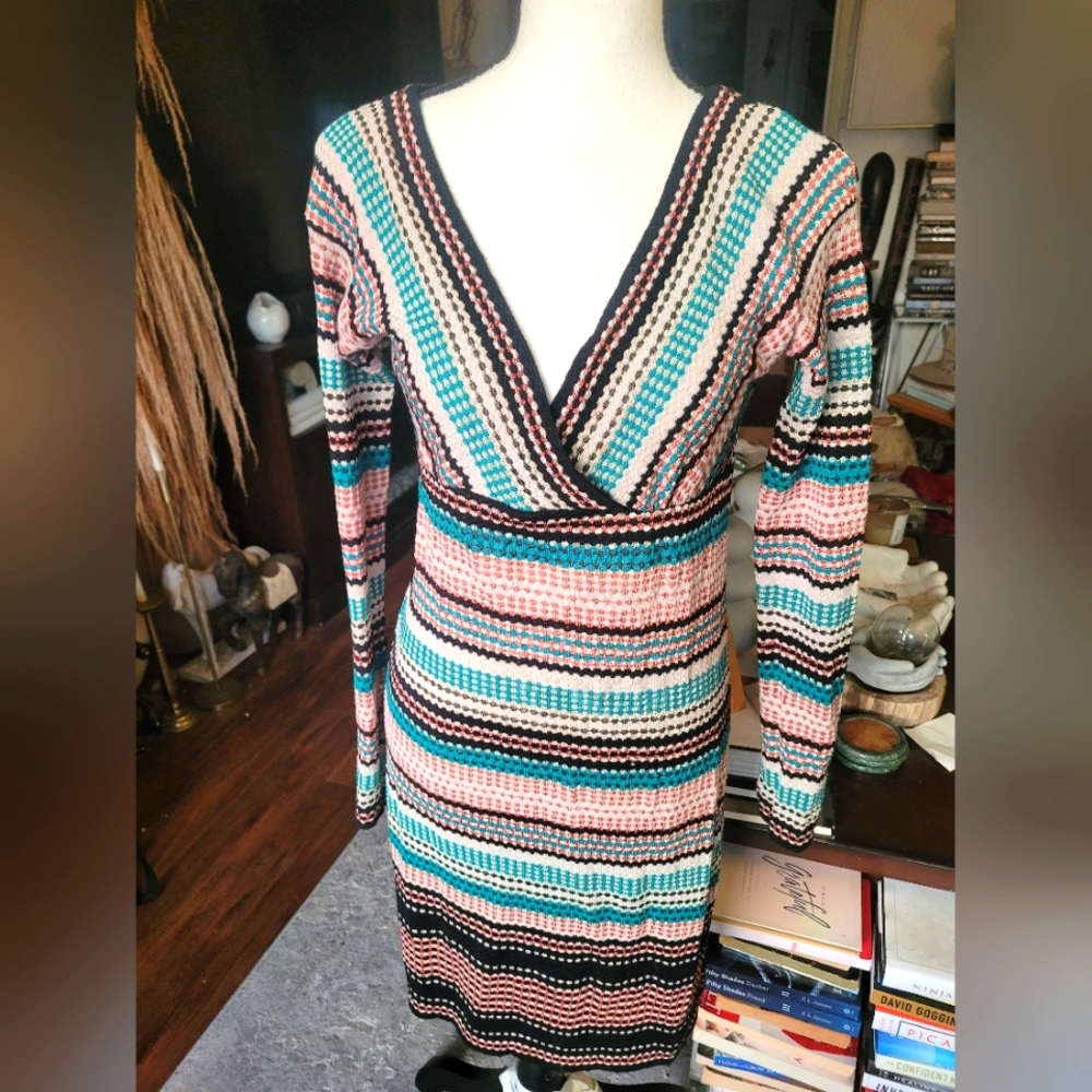 Missoni Multicolor V Neck Long Sleeve Dress